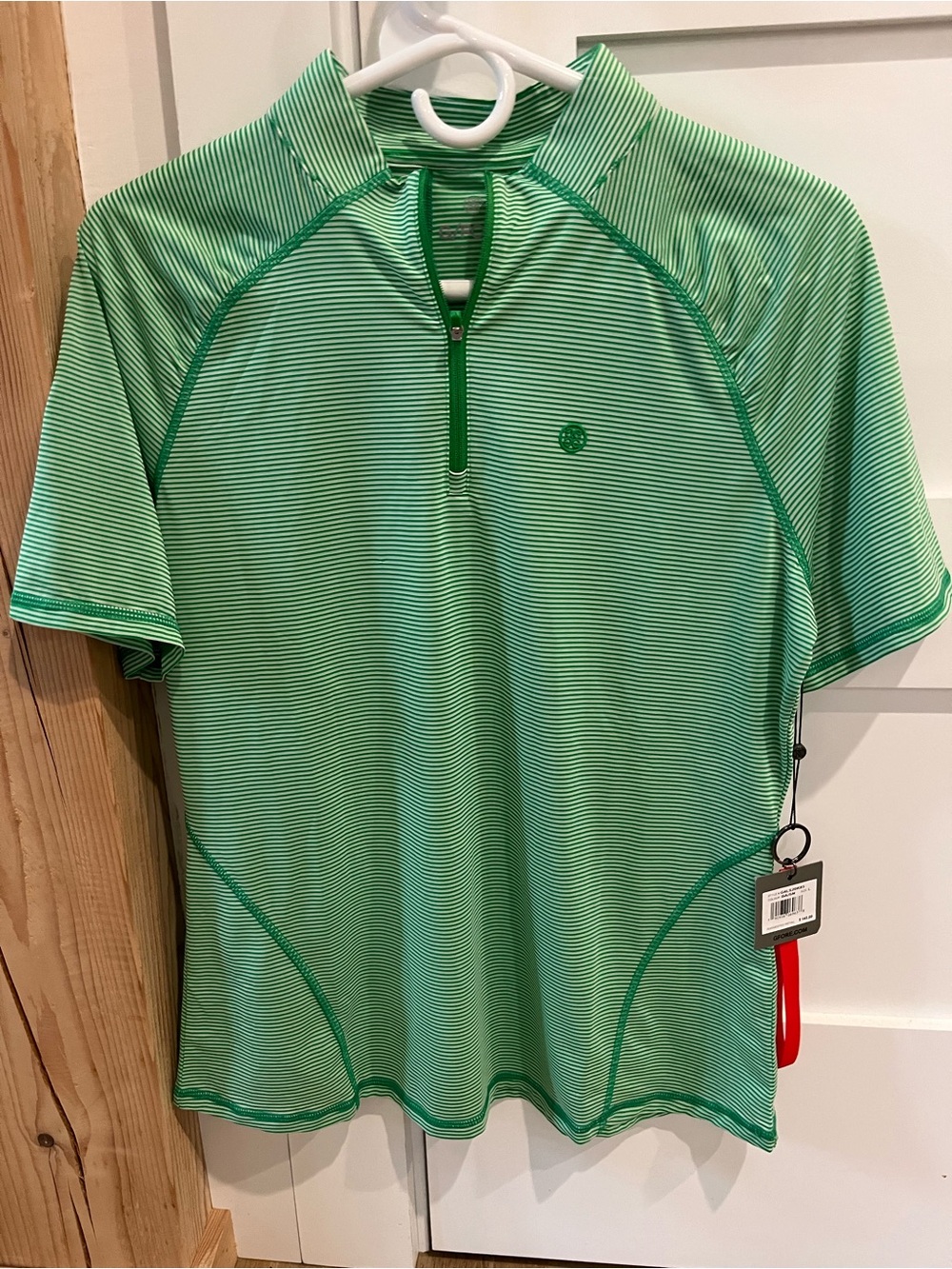 GFore Women’s Green Micro Striped Featherweight 1/4 zip Polo Size Large